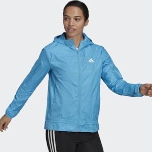 Adidas Running Windbreaker Lightweight Jacket Light Blue Hooded Pockets Small